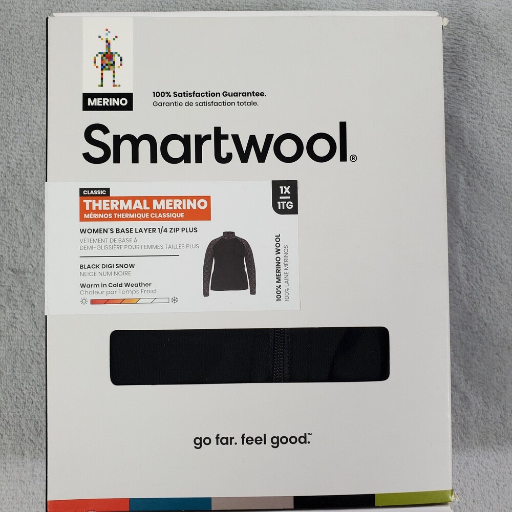 SmartWool Base Layer 1/4 Zip Plus Shirt Women 1X Black Digi Snow Thermal Merino